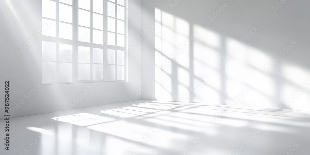Poster soft light through window with shadows on white background