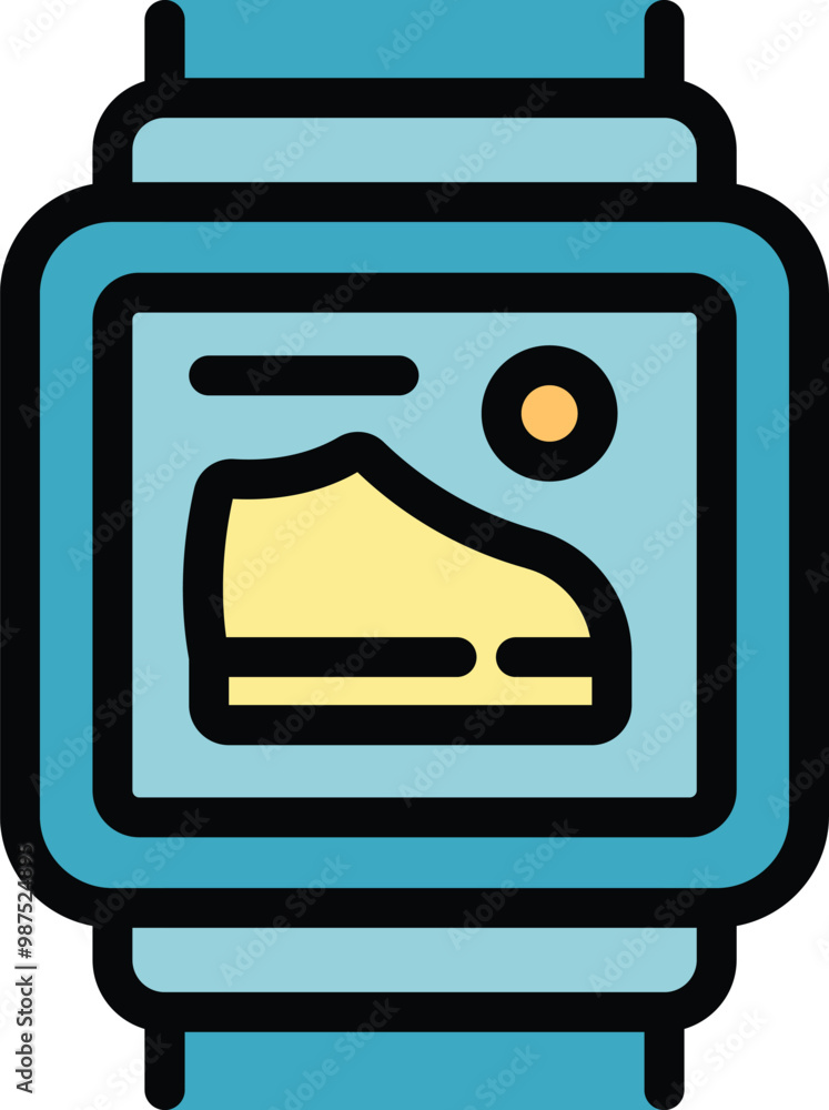 Poster modern smart watch is displaying a running shoe icon, indicating an app or feature for tracking fitn