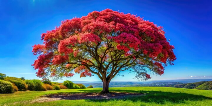 Beautiful Indian Siris Tree in Bloom Against a Clear Blue Sky in a Serene Natural Landscape