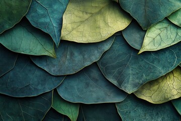 Obraz premium A Close-Up of Layered Green Leaves with Visible Veins