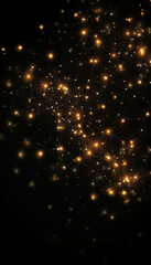 Cosmic Dust: A mesmerizing abstract background of shimmering golden lights scattered across a deep, black canvas, resembling a celestial landscape. The image evokes a sense of wonder and mystery, perf