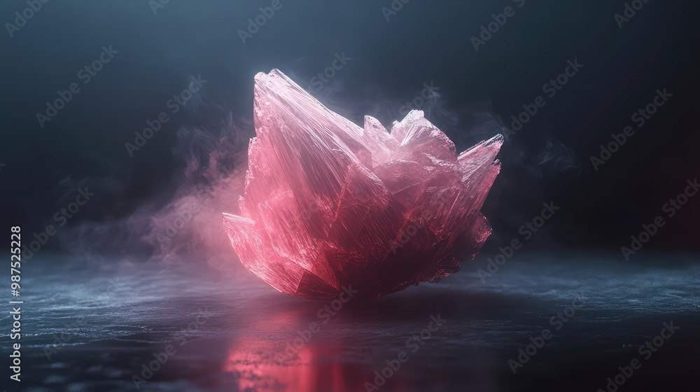Aufkleber a 3d abstract object resembling a crystalline structure, glowing softly as it floats in a dark, mini