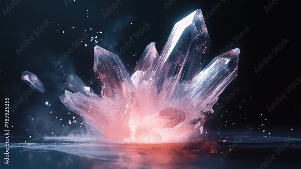 Aufkleber a 3d abstract object resembling a crystalline structure, glowing softly as it floats in a dark, mini