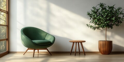 Fototapeta premium Modern Interior with Green Chair and Plant