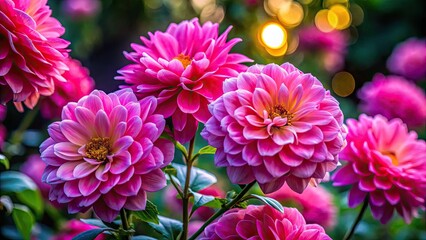Fototapeta premium Bright natural light bathes vibrant pink P. Rosea blossoms in a lush garden setting, highlighting their beauty and creating a captivating and serene environment.