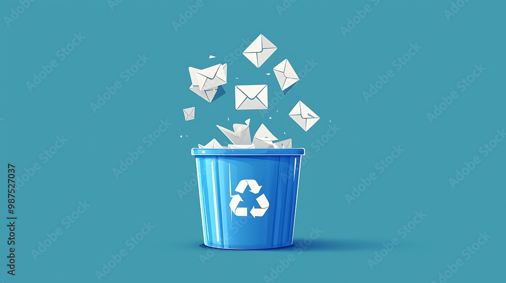 Poster digital data deletion concept: recycle bin icon emptying itself symbolizing information removal in t