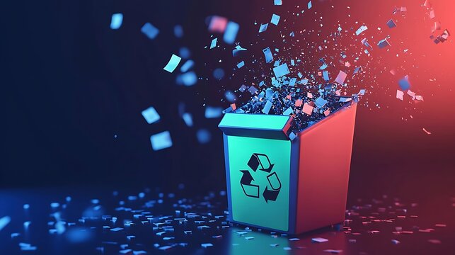 Digital Data Deletion Concept with Recycle Bin Symbol Emptying Itself