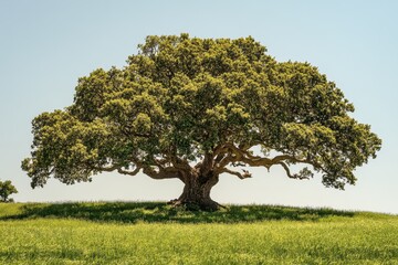 Fototapeta premium A Large, Majestic Oak Tree Stands Tall in a Field of Green Grass