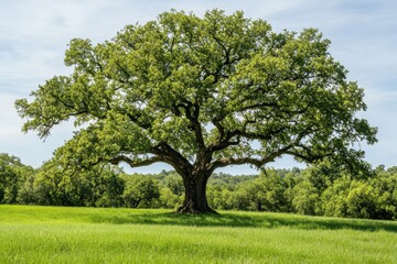 Fototapeta premium A Majestic Oak Tree Stands Tall in a Verdant Meadow