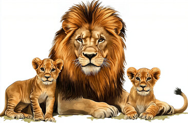 Obraz premium A portrait lion with its cubes (babies).