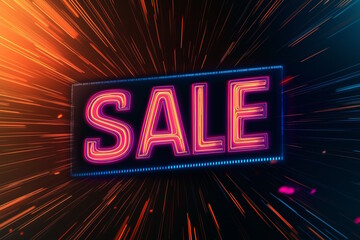Sale sign in neon pink and orange lights with dynamic motion streaks, concept for big sales events like Black Friday and Cyber Monday