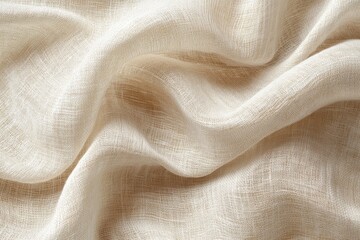Close-up of a Draped Light Beige Fabric with a Fine Weave