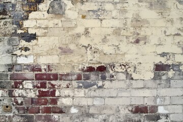 Weathered Brick Wall with Peeling Paint and a Hole
