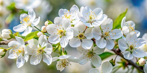Obraz premium Delicate white blossoms of the Arkansas State Flower, the apple blossom, unfurl to reveal intricate petals and a tender beauty that whispers of spring's arrival.