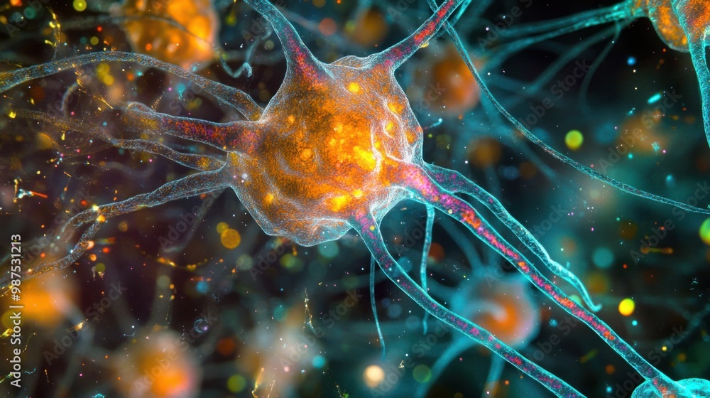 Poster microscopic view of neurons firing, showing how brain cells communicate through electrical signals.