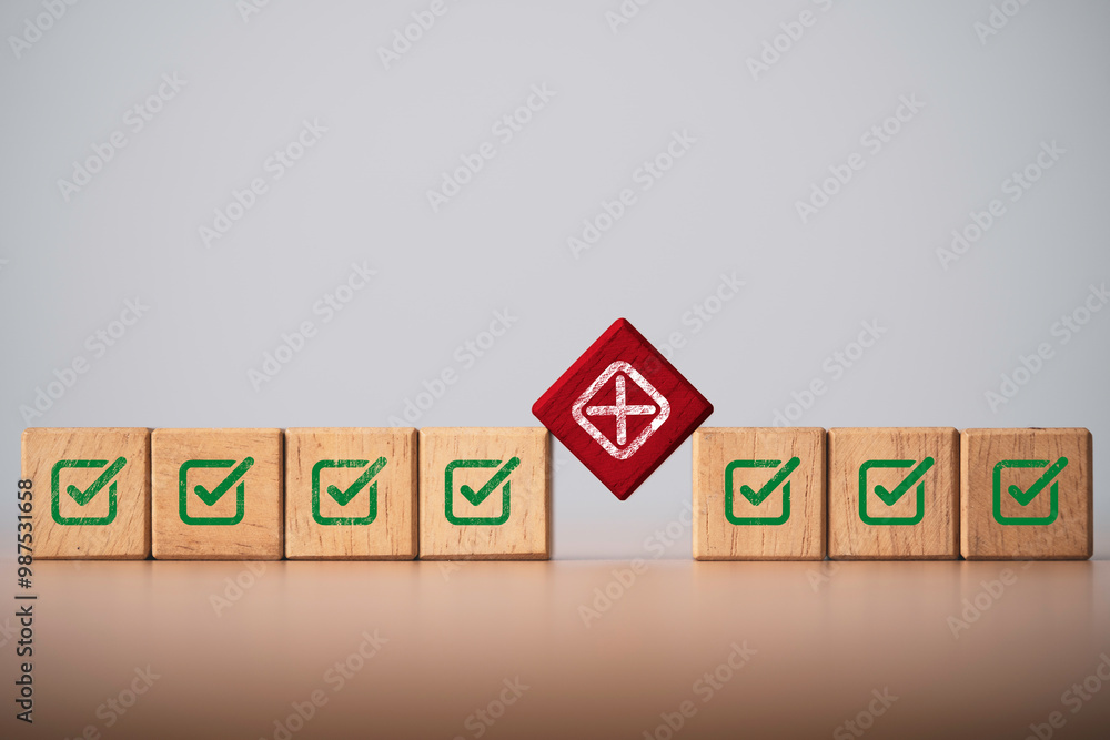 Poster Red Cross mark to replace correct sign mark for Approve and reject business and document concept.