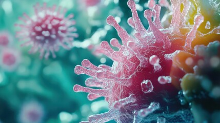 Naklejka premium Virus infecting a healthy cell, illustrating the process of viral replication at the cellular level.