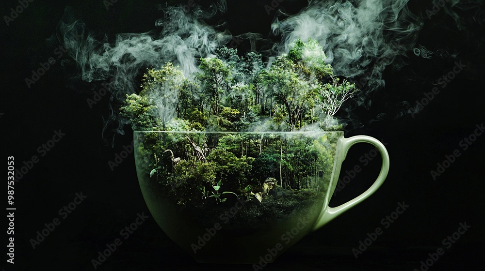 Sticker  A cup filled with various plants emits smoke from its top