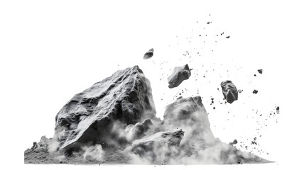 Fototapeta premium Rock stone boulder falling texture with powder png isolated on transparent background