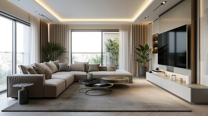 3d video rendering footage contemporary interior design of the living room. Stylish interior of the living room 