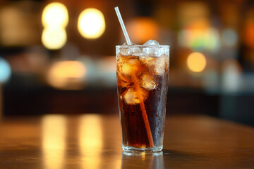 Image Glass With Ice Filled With Soda On Table In Advertising Photo Style Created With Artificial Intelligence
