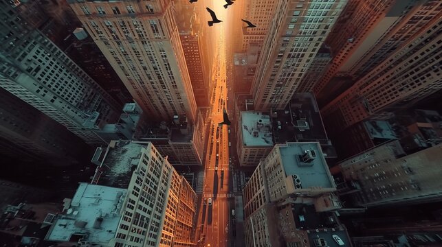 "Urban Awakening: A Reverse Drone Shot of Sunrise Over NYC's Upper West Side"