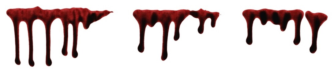 dripping blood, stains, isolated, extracted on transparent background, png file