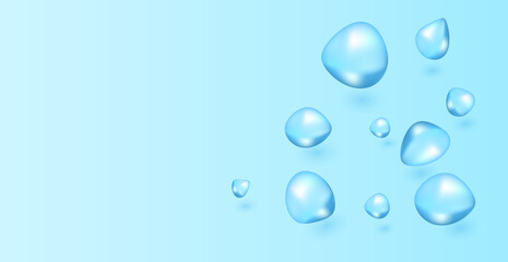 Water Droplets On Pastel Blue Background With Copy Space For Text. Business Wallpaper. Abstract Nature Banner. Vector Illustration. Minimalist