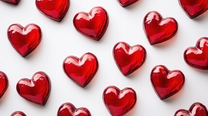 Fototapeta premium Heart-shaped red blood cells on a white background, symbolizing the connection between love and circulatory health.