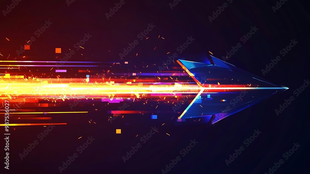 Poster evolving velocity: abstract arrow transforms into beam of light