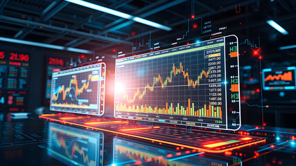 Obraz premium Futuristic glowing forex chart interface. 