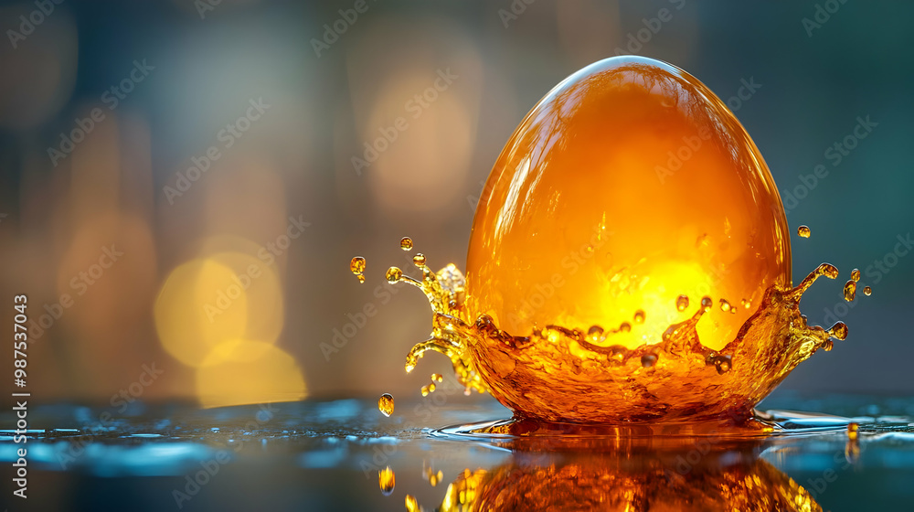 Poster A vibrant orange egg splashing in water, creating a dynamic and visually engaging scene.