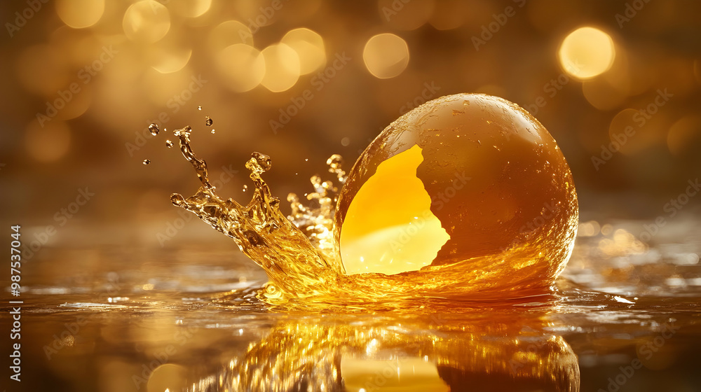 Poster A golden egg splashes in water, reflecting light and creating a mesmerizing visual effect.