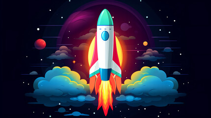 Spaceship takes off rocket