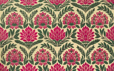 Floral pattern background. Seamless floral pattern background with pink flowers and green leaves on a cream background. Ideal for wallpaper, textile, and design projects.