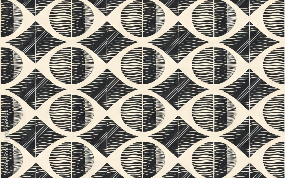 Poster geometric pattern design. seamless repeating pattern with abstract circular and diamond shapes. blac