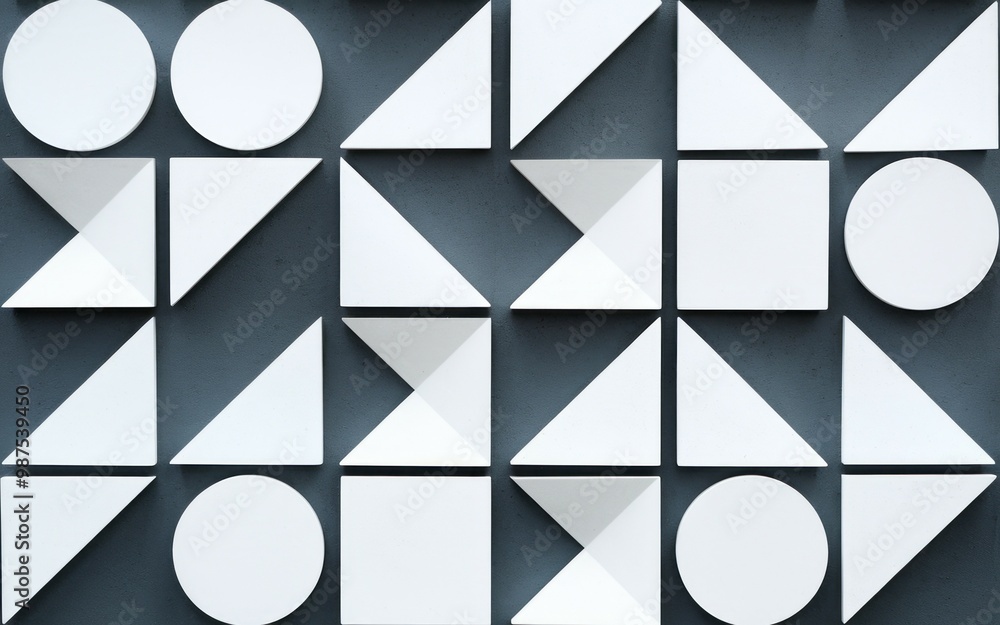 Poster geometric shapes pattern. minimalist abstract pattern of white shapes on a blue background. geometri