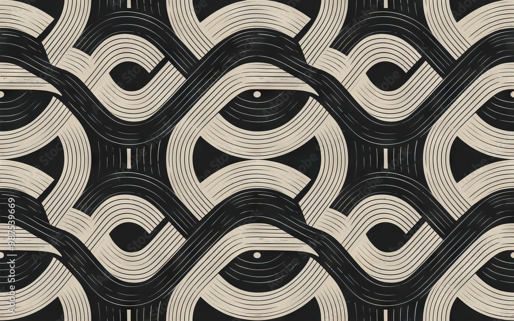 Poster abstract line pattern. seamless geometric pattern with curved lines, black and beige. modern design 