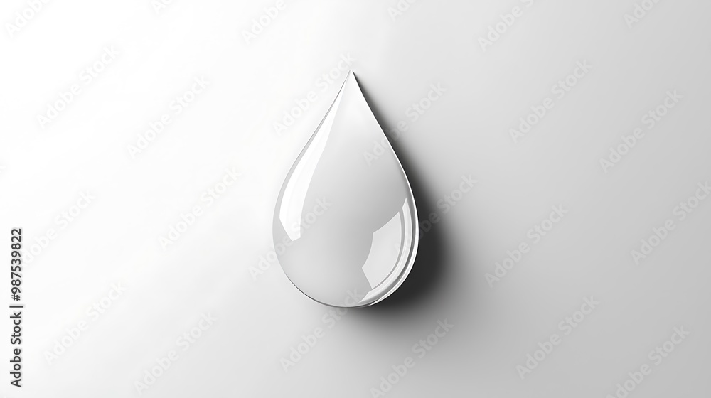 Poster 3d minimalist water drop icon on white background - liquid symbol with elegant curves and reflection