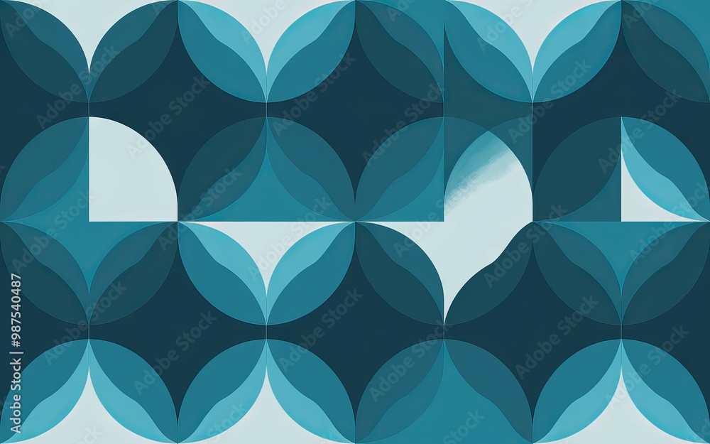 Aufkleber teal geometric pattern. abstract geometric pattern with repeating teal and blue circles and shapes, 