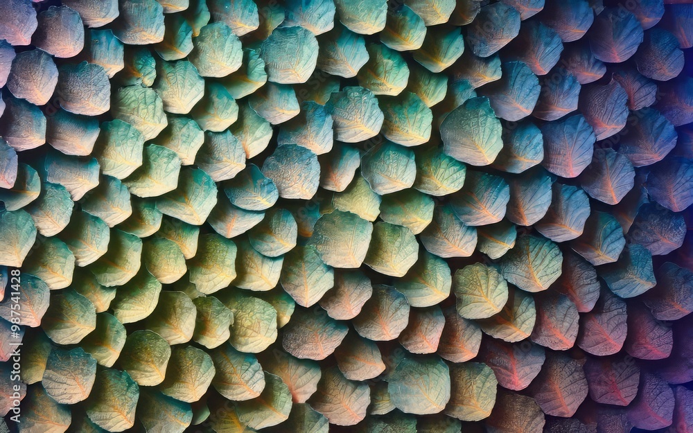 Poster abstract scale pattern. closeup view of iridescent scales arranged in a pattern, representing nature