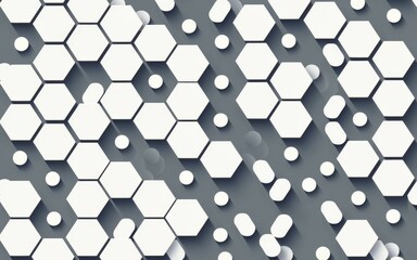 Naklejka premium Hexagon pattern background. Abstract geometric background with a modern design, featuring white hexagons and circles on a dark grey backdrop.