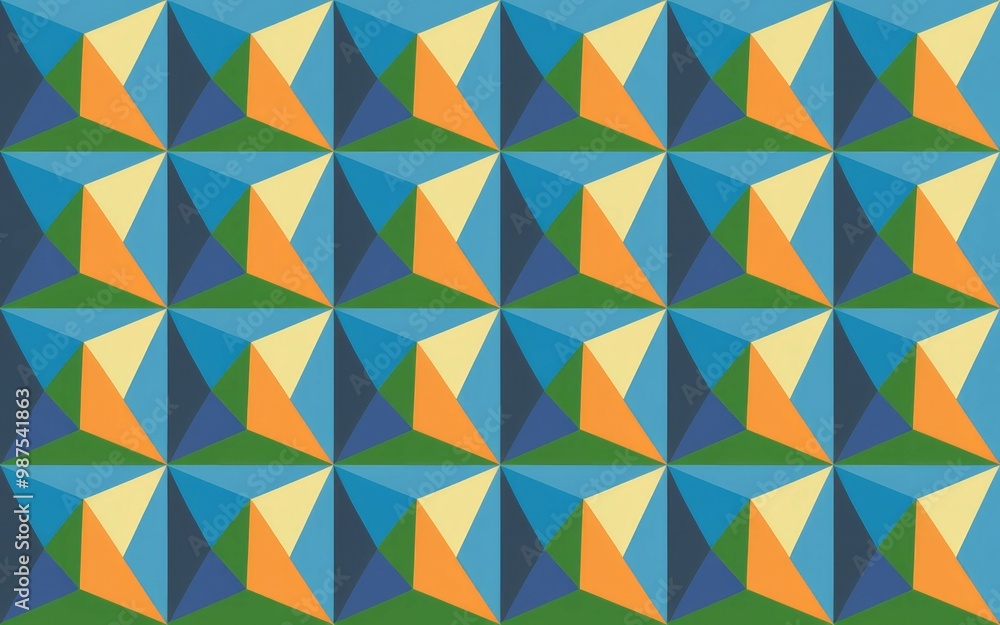 Poster geometric pattern background. abstract geometric design with repeating triangles in blue, green, ora