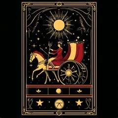 Chariot Tarot Card Symbolizing Victory and Movement in Flat Design