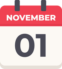 01 November- Daily Calendar Icon in flat design style red and white