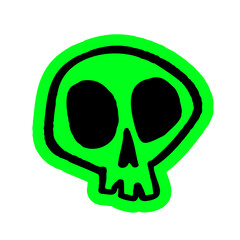 Hand-drawn skull illustration. Creative sticker symbolizing danger, mystery, and gothic style. Vector illustration for Halloween, edgy designs, and bold expressions.