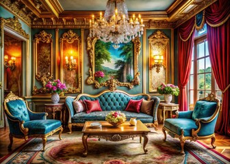 Obraz premium Luxurious fabrics, ornate designs, and rich color palettes define this elegant, modern royalty-inspired decor, creating an atmosphere of opulence and sophistication throughout the space.