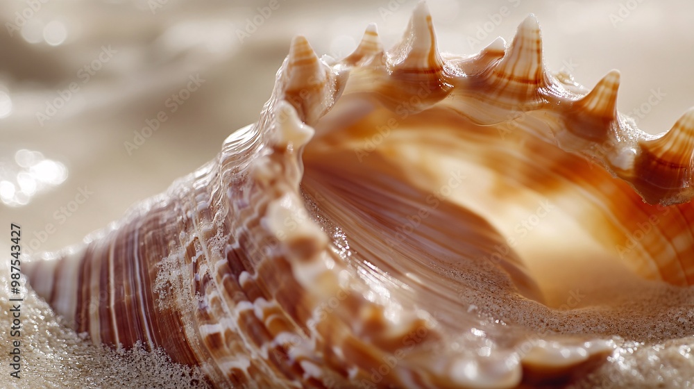 Poster Seashell Macro Photography   Close Up of Brown Seashell with Spiky Texture