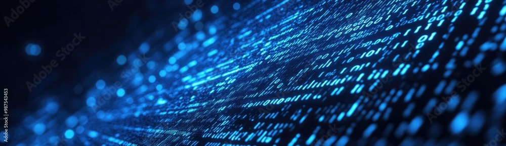 Poster abstract representation of digital data flow in blue tones.