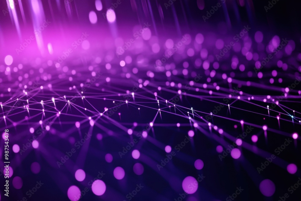 Poster data visualization with network connections on a dark purple background